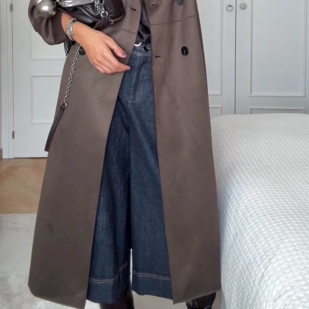 ZARA Dark Indigo Wide-Leg Culotte Pants - Picture 5 of 10